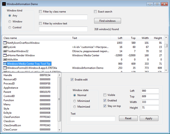 Window Information Demo