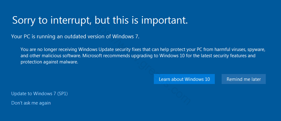 Windows 7 End-of Service screen