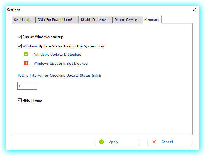 StopUpdates10 Premium Options