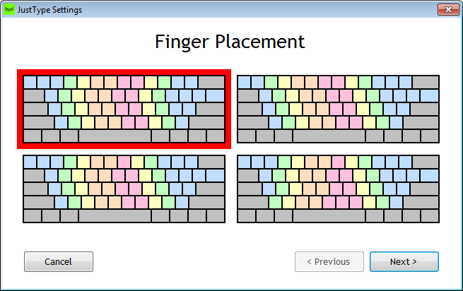JustType's Settings - Finger Placements