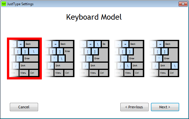 JustType's Settings - Keyboard Model